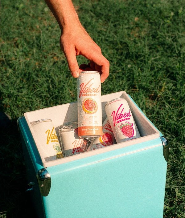 Vibed can on a table outdoors