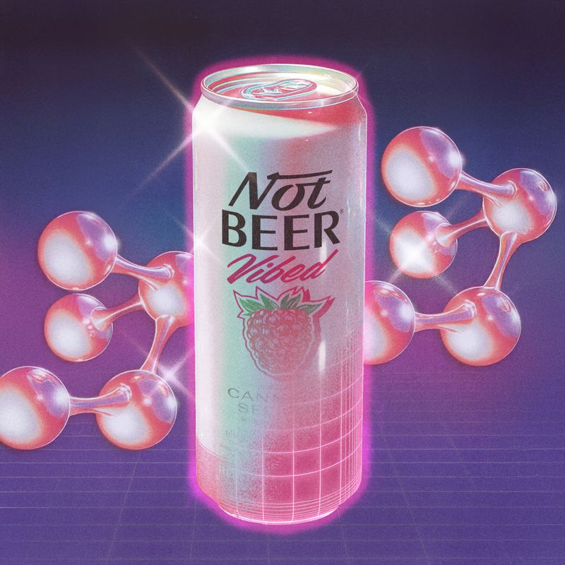 Vibed seltzer poured into a glass with fruit