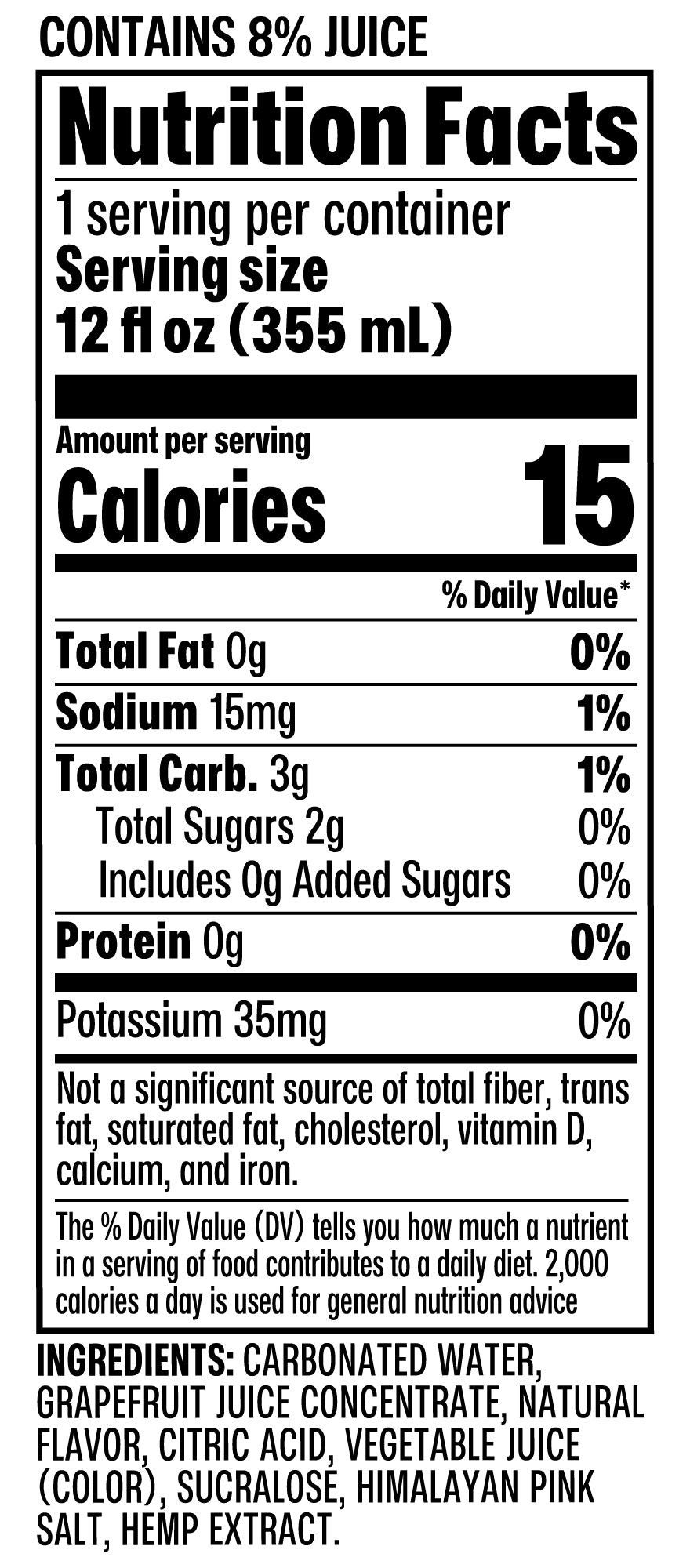 Nutrition Facts for THC Seltzer - Ruby Grapefruit