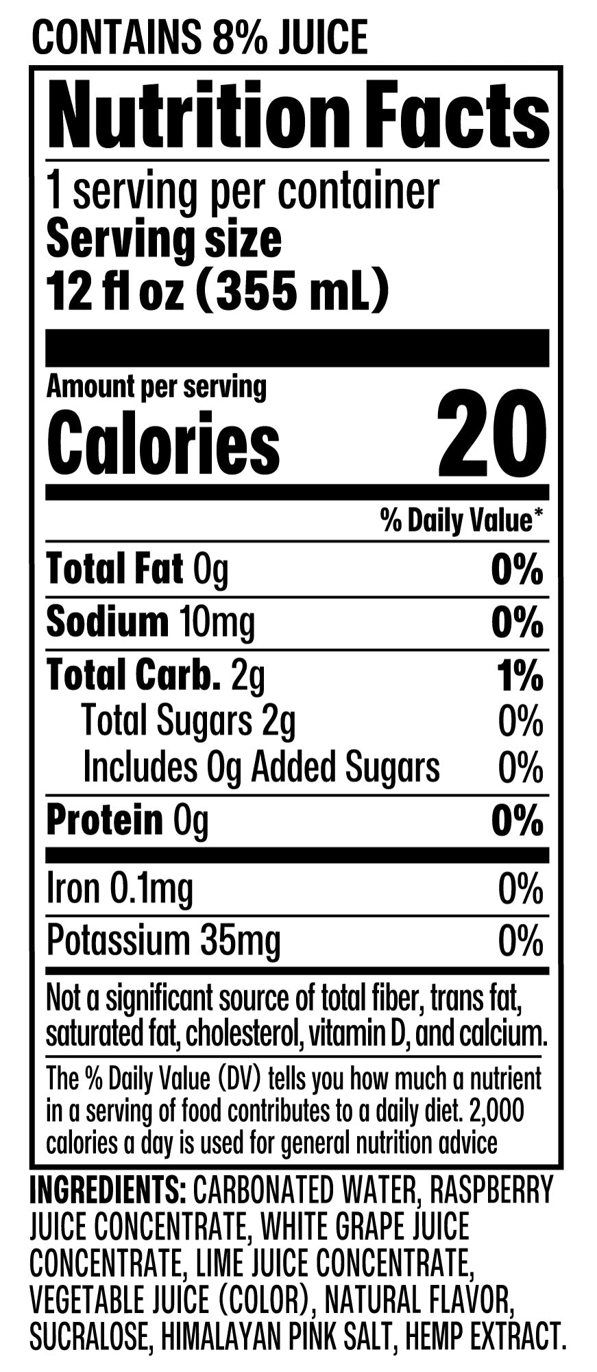 Nutrition Facts for THC Seltzer - Rosy Raspberry