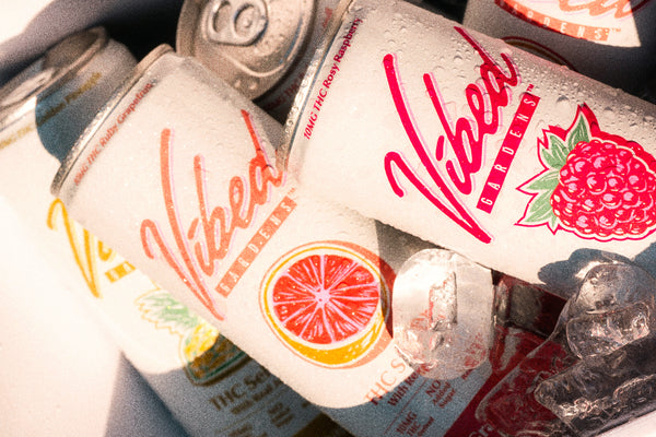 Outdoor picnic scene with Vibed cans