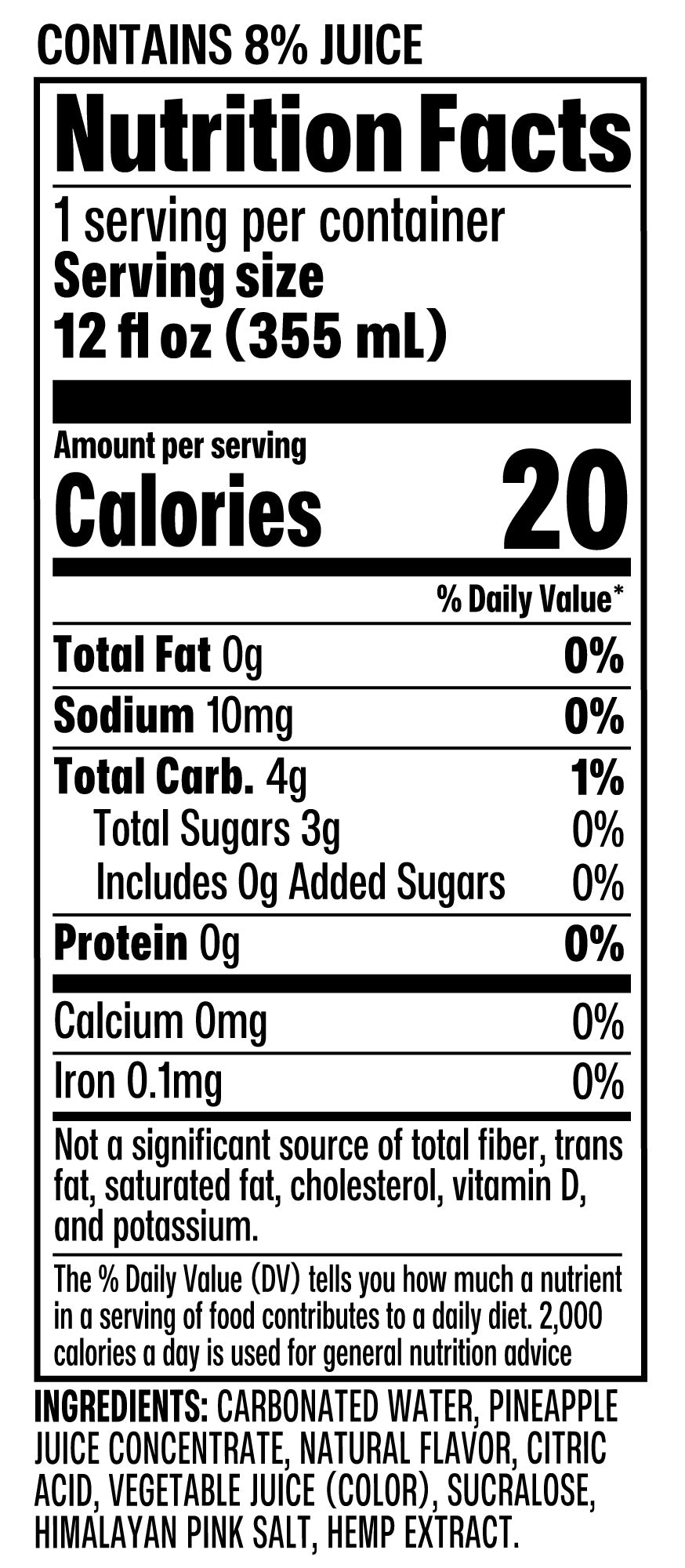 Nutrition Facts for THC Seltzer - Golden Pineapple